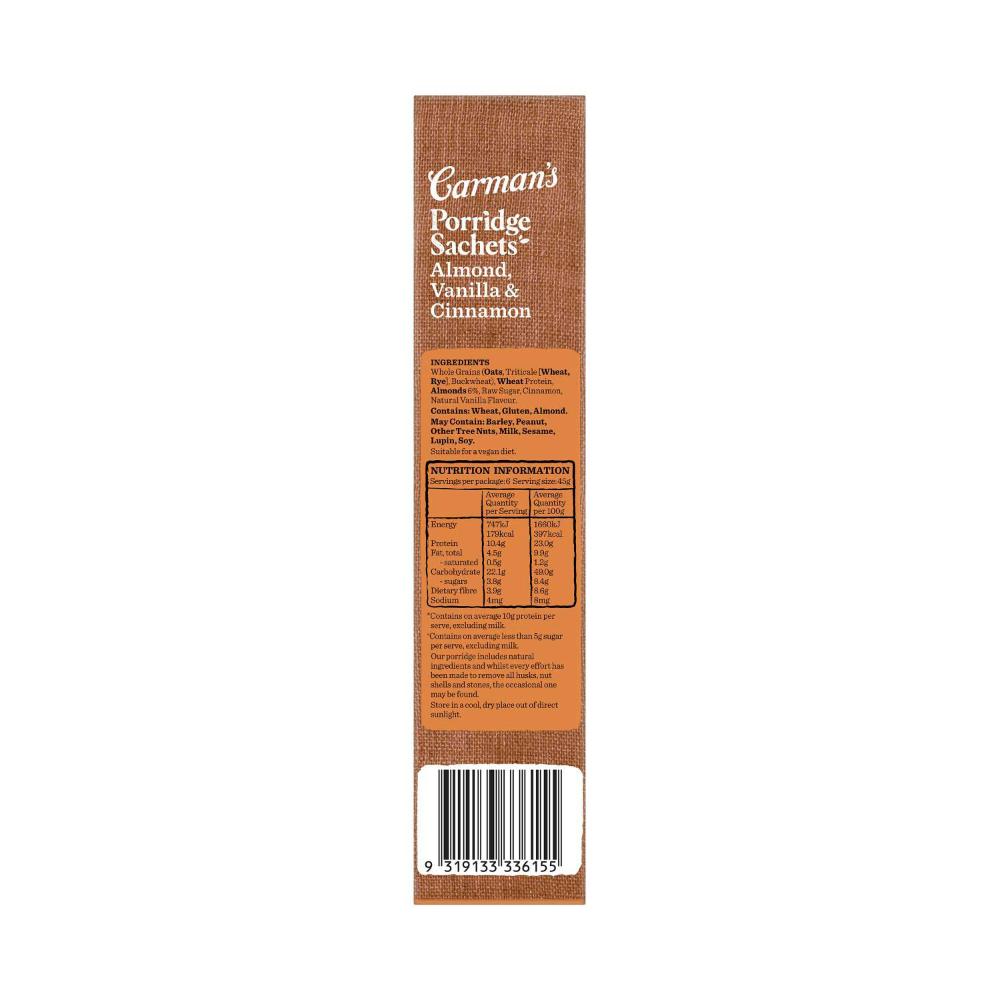 Carman's Porridge Sachets Protein Rich Almond Vanilla & Cinnamon 6 Pack - 270g