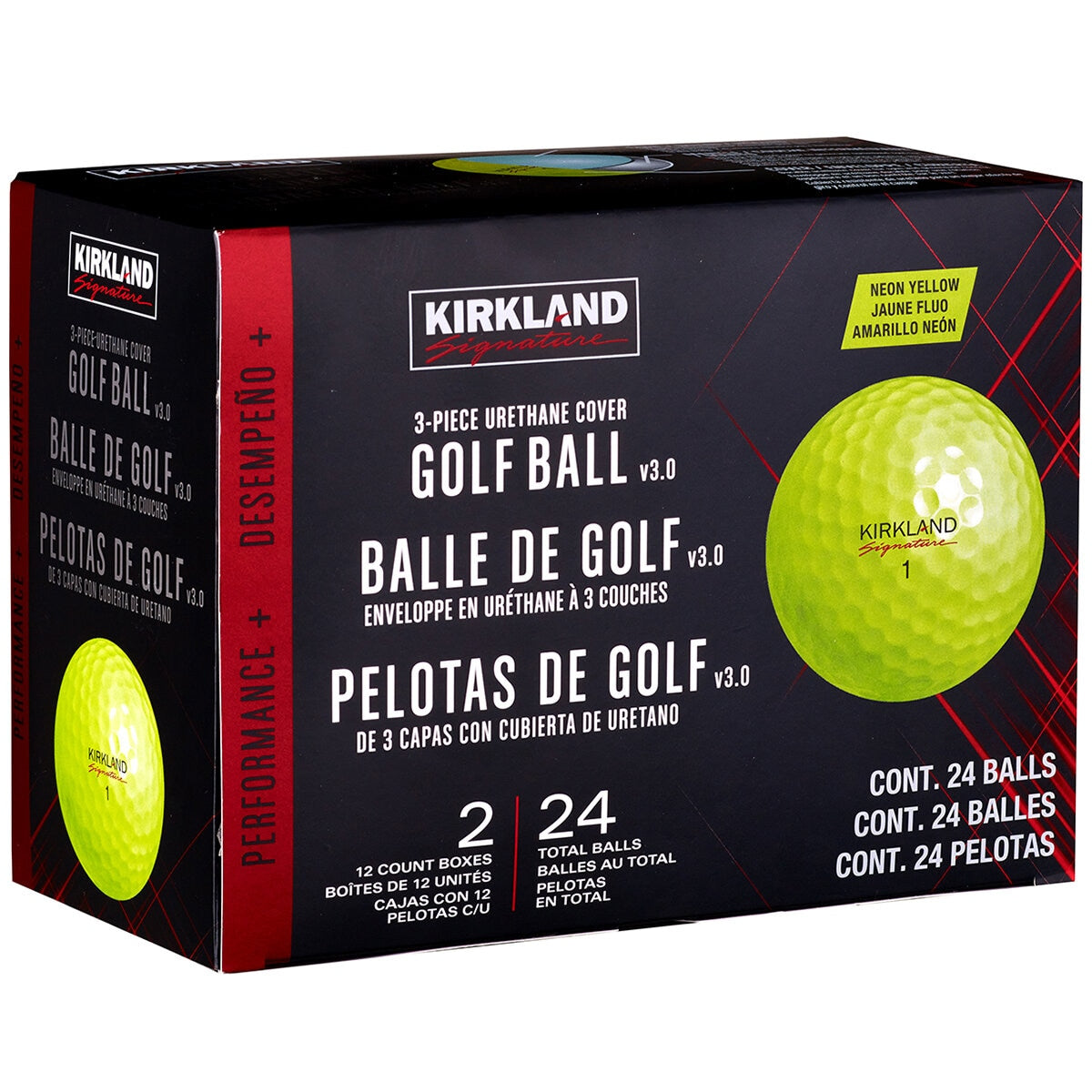 Kirkland Signature V3.0 Soft-Feel Urethane Golf Balls Neon Yellow 24 Pack