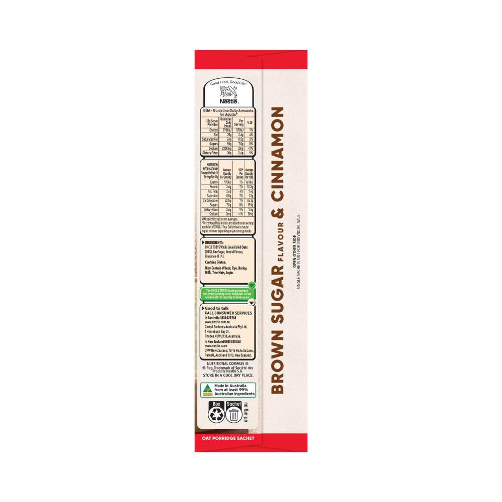 Une Tobys Oats Quick Sachets Brown Sugar & Cinnamon - 350g