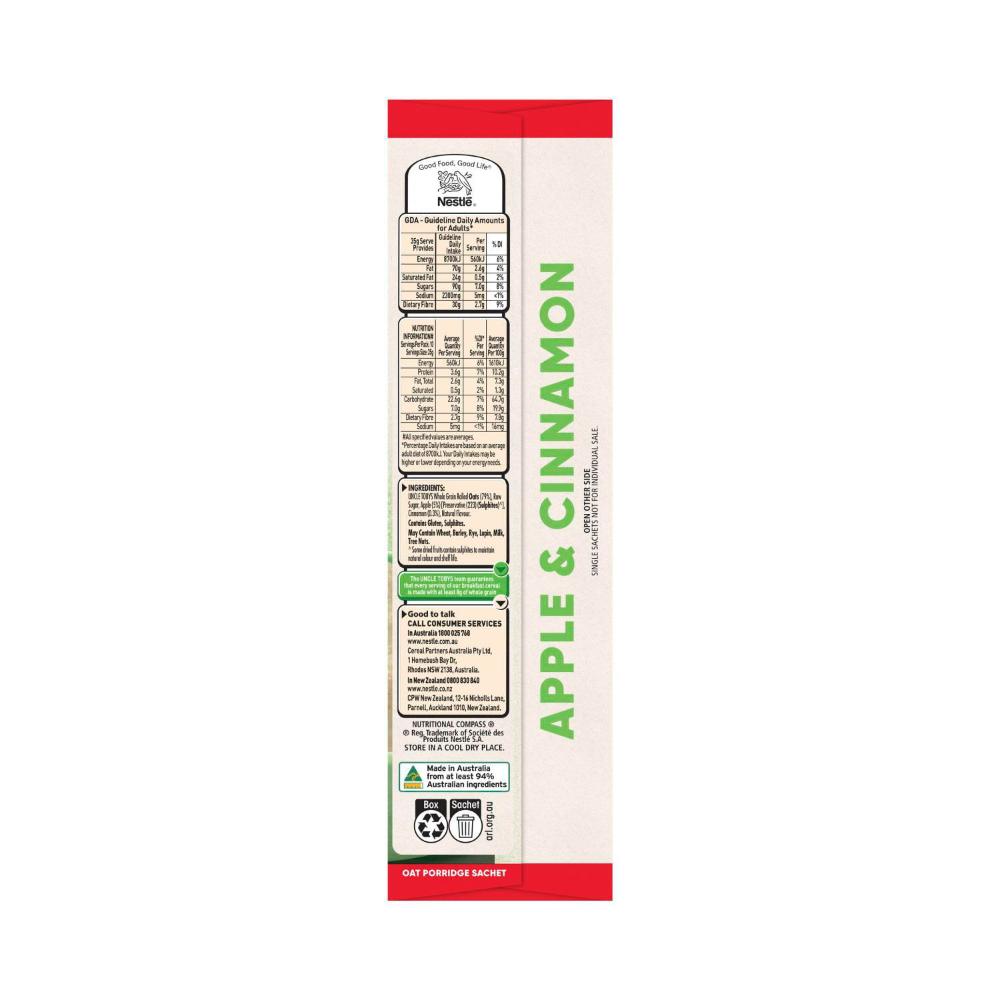 Uncle Tobys Oats Quick Sachets Apple Cinnamon - 350g