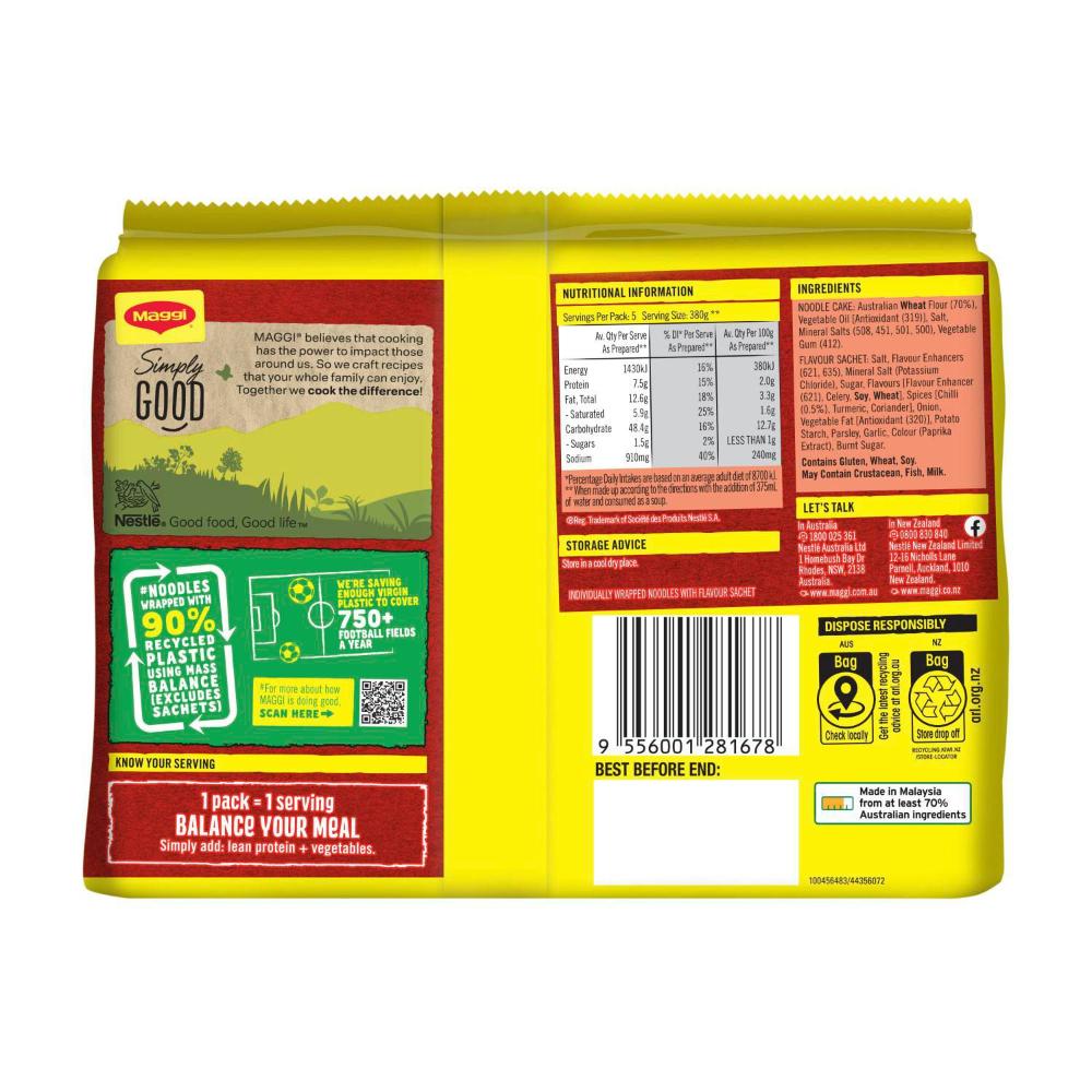 Maggi 2 Minute Instant Noodles Spicy Chicken Flavour 5 Pack - 380g