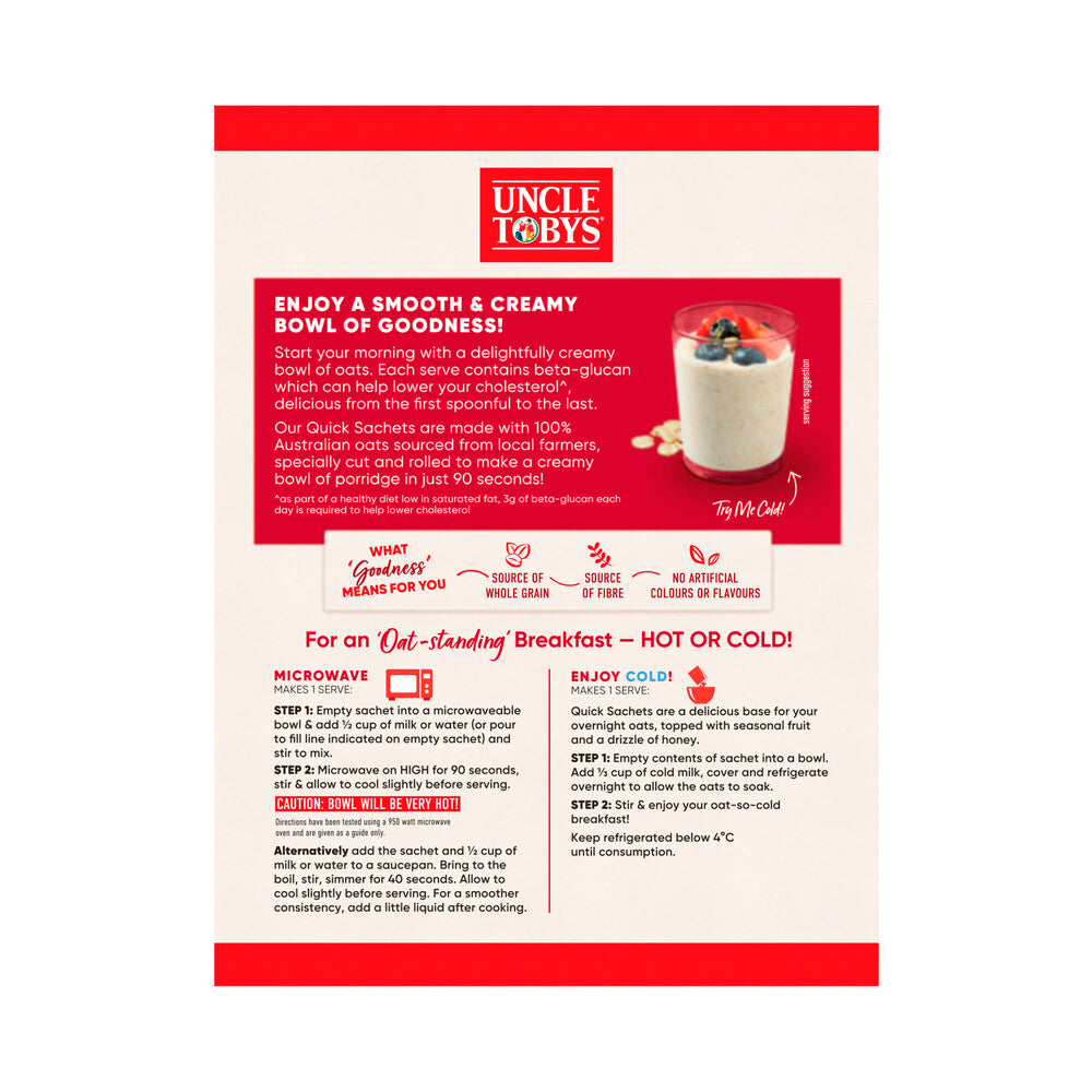 Une Tobys Oats Quick Sachets Breakfast Cereal Original - 680g