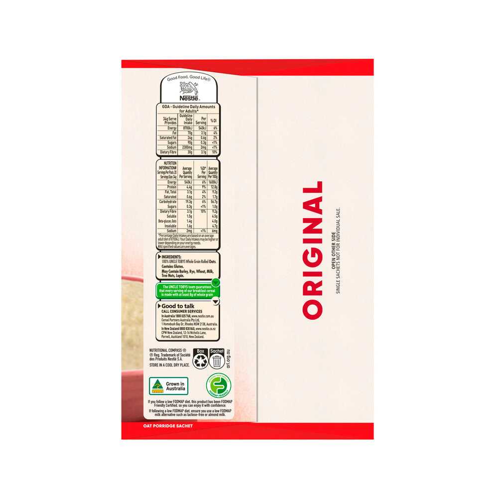 Une Tobys Oats Quick Sachets Breakfast Cereal Original - 680g