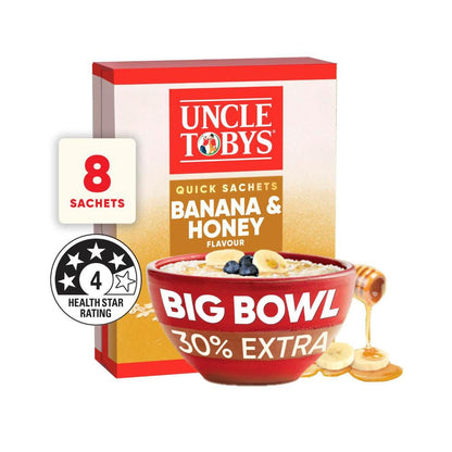 Uncle Tobys Oats Quick Sachets Breakfast Cereal Banana Honey Big Bowl - 368g