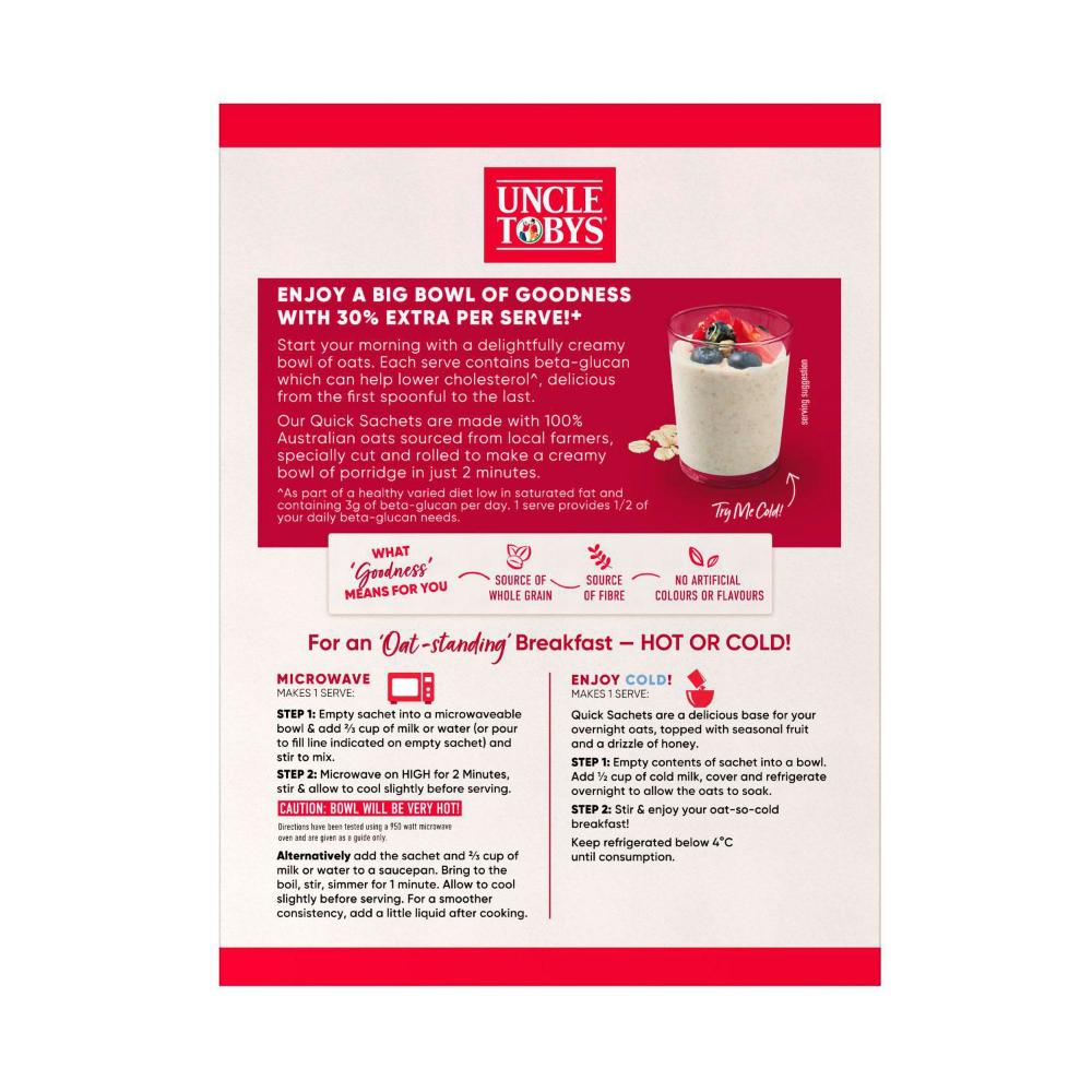 Une Tobys Oats Quick Sachets Breakfast Cereal Original Big Bowl - 368g