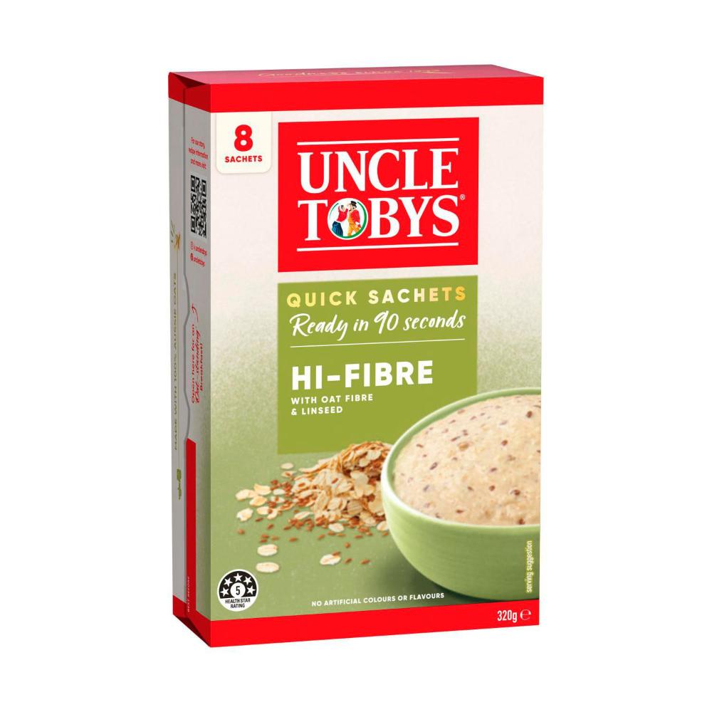 Une Tobys Oats Quick Sachets Breakfast Cereal Hi Fibre - 320g