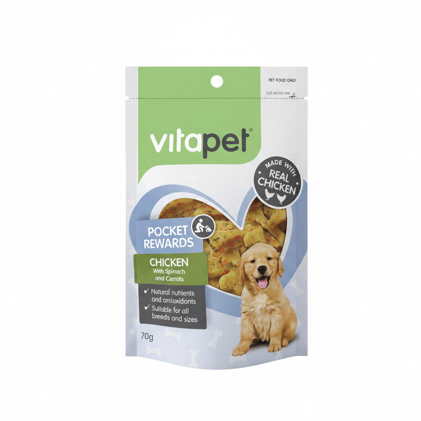Vitapet Pocket Rewards Chicken With Spinach & Carrots Dog Treat - 70g