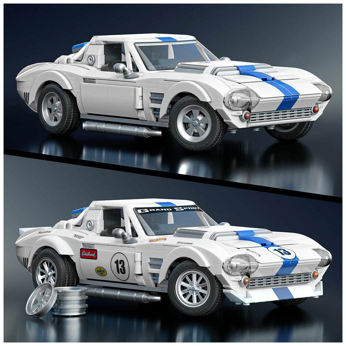 Mattel Brick Shop Hot Wheels Buildable Cars 1:32 Cadillac & 1:16 Corvette