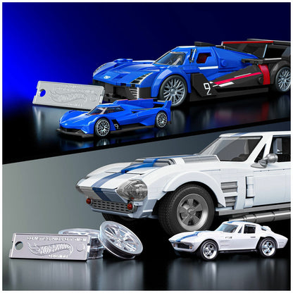Mattel Brick Shop Hot Wheels Buildable Cars 1:32 Cadillac & 1:16 Corvette