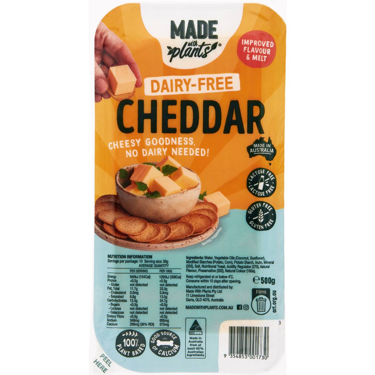 Made With Plants Cheddar Block Dairy Free 500g