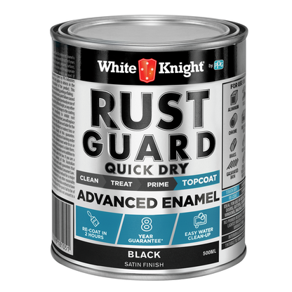 White Knight Rust Guard Advanced Enamel Paint - 500ml - Black Satin