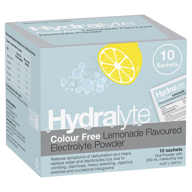 Hydralyte Electrolyte Powder Colour Free Lemonade 4.9g x 10