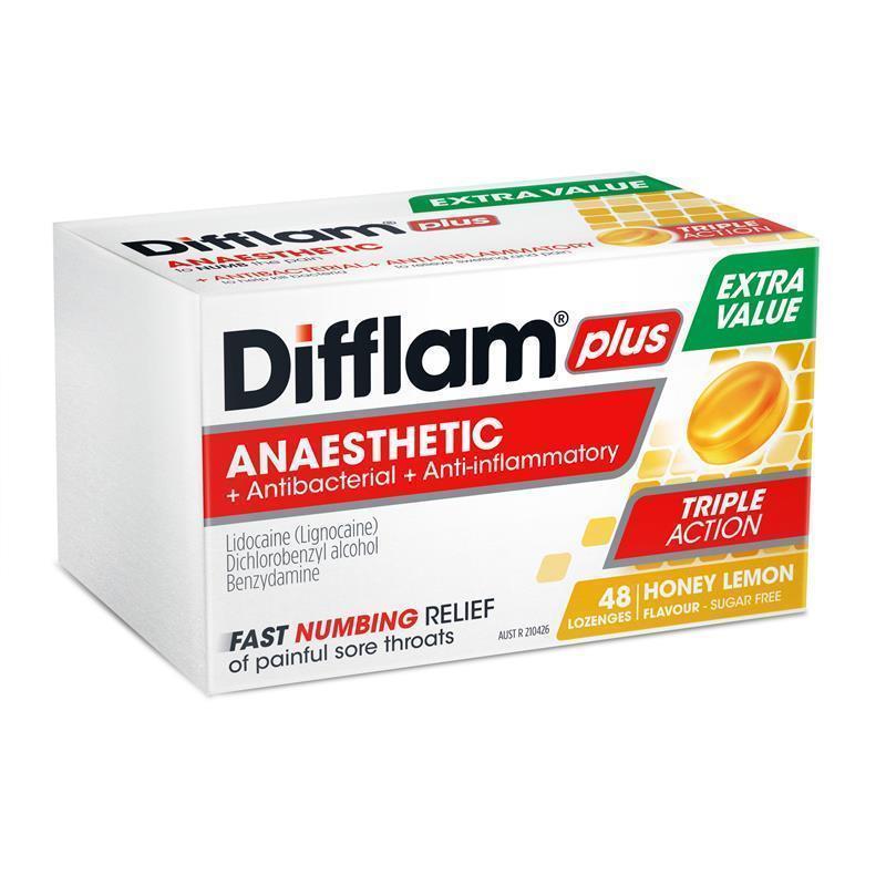 Difflam Sore Throat Sugar Free Honey And Lemon Lozenges - 48 Count