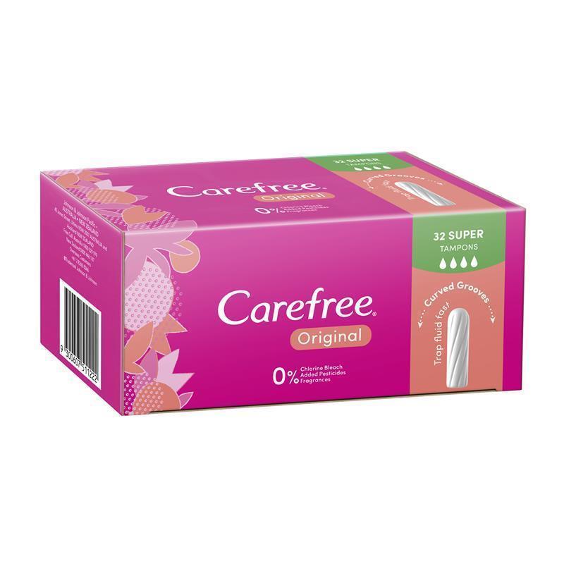 Carefree Original Fragrance Free Super Tampons 32 Pack - Ultimate Protection for Heavy Flow