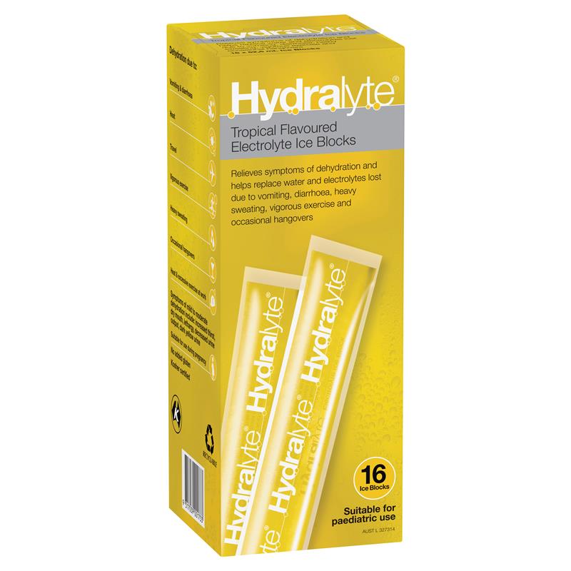 Hydralyte Electrolyte Ice Blocks - Tropical Flavor (16 x 62.5mL)