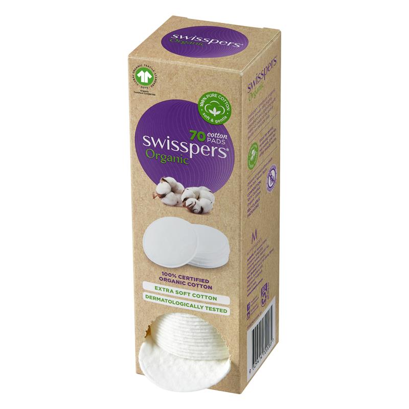 Swisspers Organic Round Cotton Pads Eco Dispenser 70 Pack - Gentle and Eco-Friendly