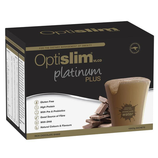 Optislim VLCD Platinum PLUS Chocolate 18x53g - Premium Meal Replacement for Weight Loss