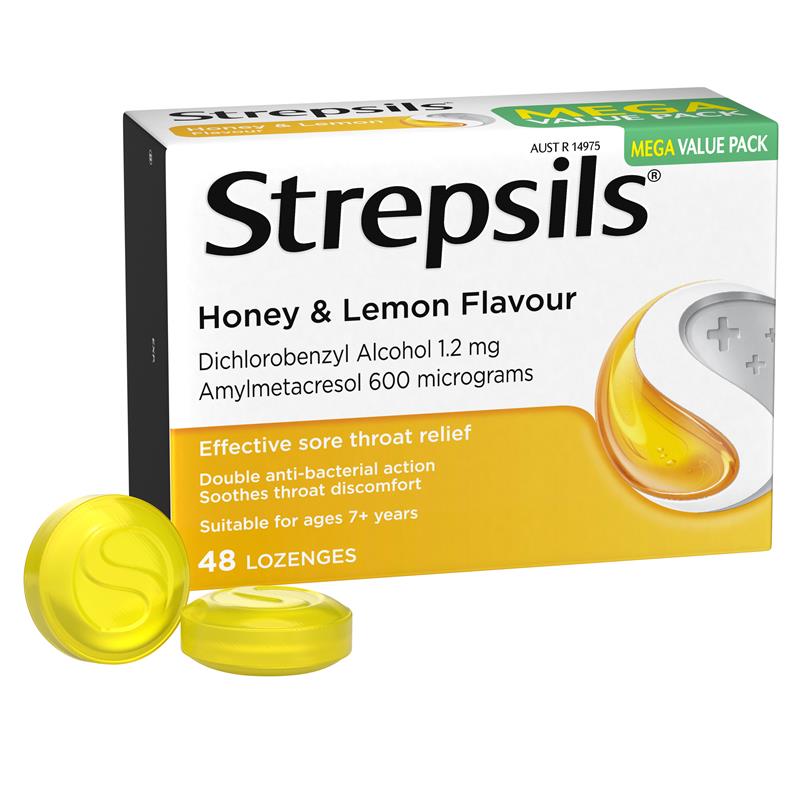 Strepsils Honey and Lemon 48 Lozenges - Soothing Sore Throat Relief