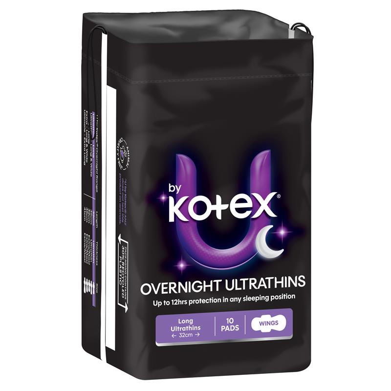 U by Kotex Ultrathin Overnight Regular with Wings Pads 10