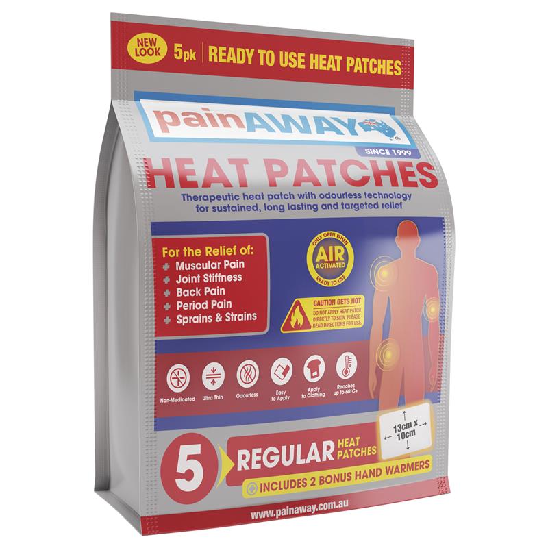 Pain Away Heat Patches Regular 5 Pack - Effective Relief for Muscle and Joint Pain