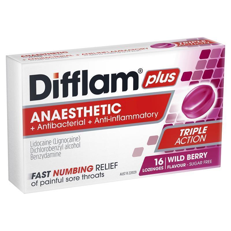 Difflam Plus Anaesthetic Sugar Free Wild Berry Lozenges - 16 Count