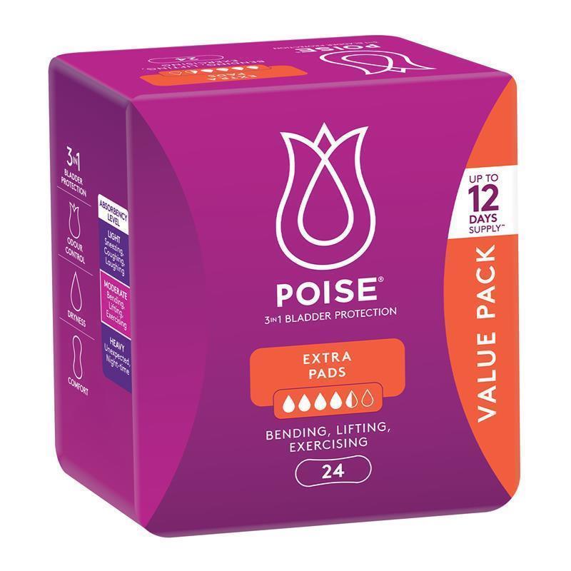 Poise Pads Extra 24 Bulk Pack - Discreet Bladder Leakage Protection