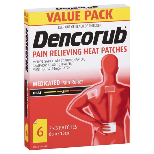 Dencorub Pain Relieving Heat Patches Value 6 Pack - Soothing Relief for Aches