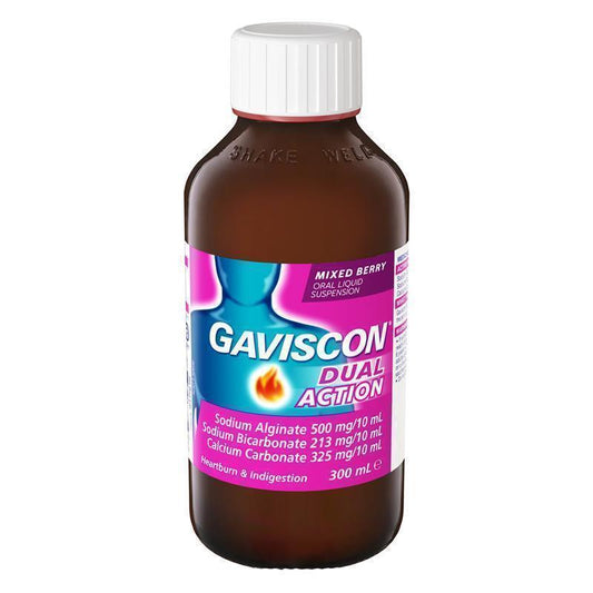 Gaviscon Dual Action Liquid - Mixed Berry Flavour Heartburn Relief 300ml
