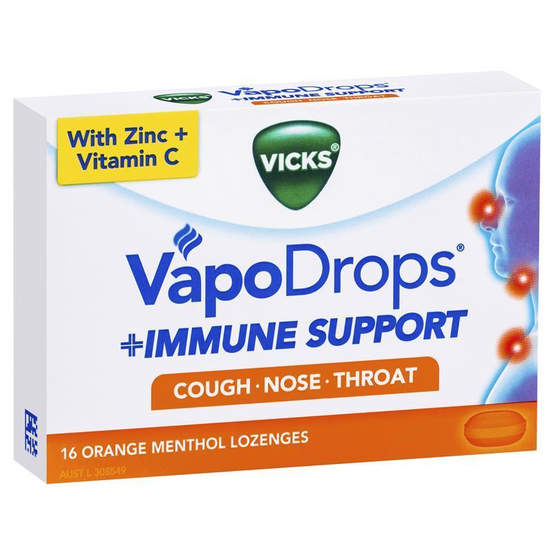 Vicks VapoDrops Immune Support Orange 16 Lozenges - With Zinc & Vitamin C