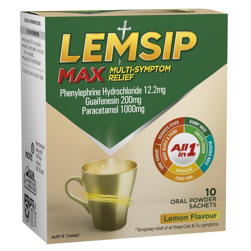 Lemsip Max All-In-1 Cold and Flu Relief Hot Drink - Lemon Flavor (10 Sachets)