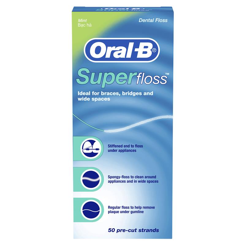 Oral B Superfloss Dental Floss Pre-Cut Strands 50 Pack - Ideal for Braces