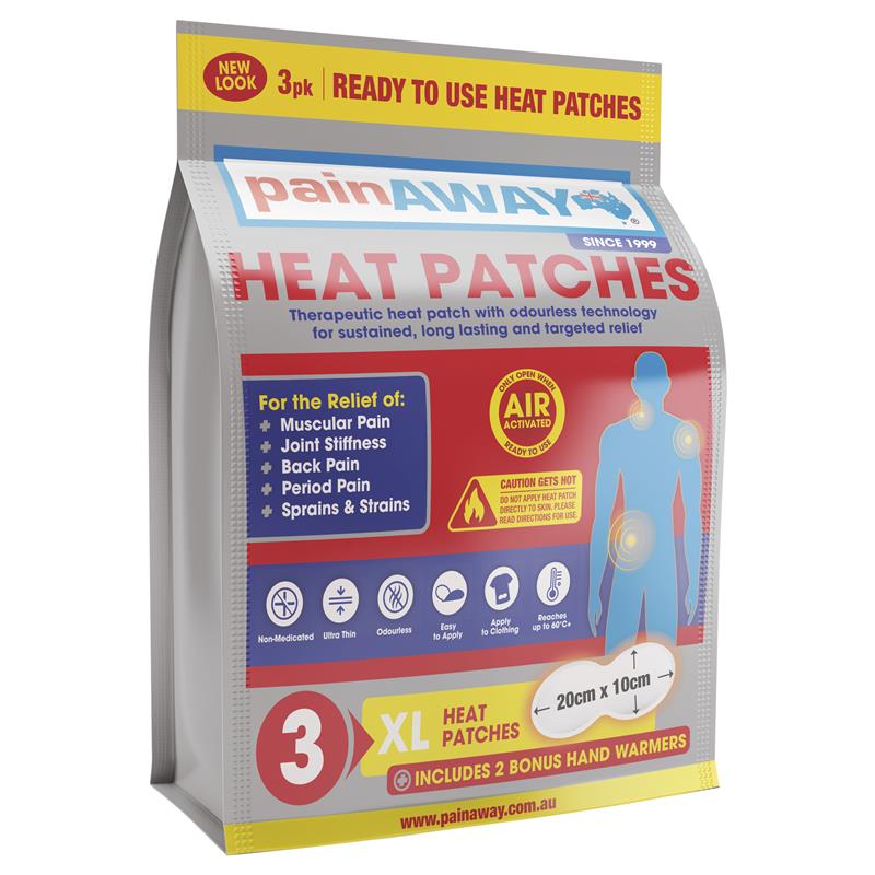 Pain Away Heat Patches XL 3 Pack - Enhanced Comfort for Muscle and Joint Pain