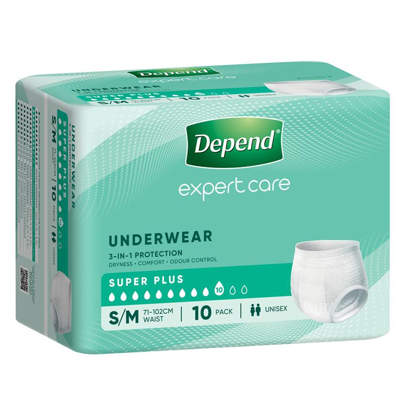 Depend Unisex Underwear Super Plus Small/Medium 10 Pack