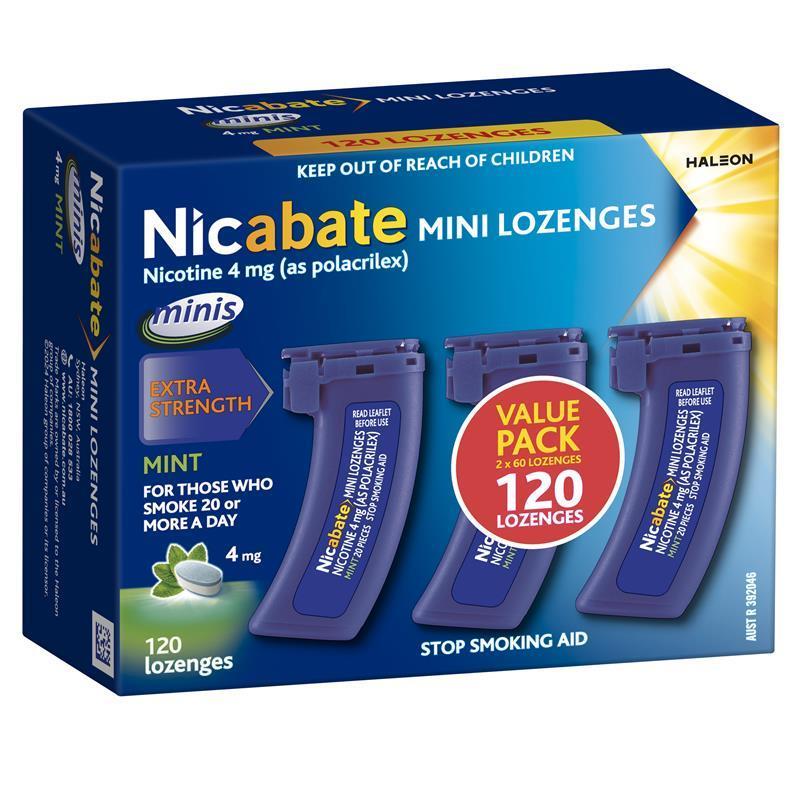 Nicabate Mini Lozenges 4mg - 120 Count for Quick Craving Relief