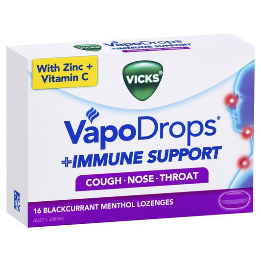 Vicks VapoDrops Immune Support Blackcurrant 16 Lozenges - With Zinc & Vitamin C
