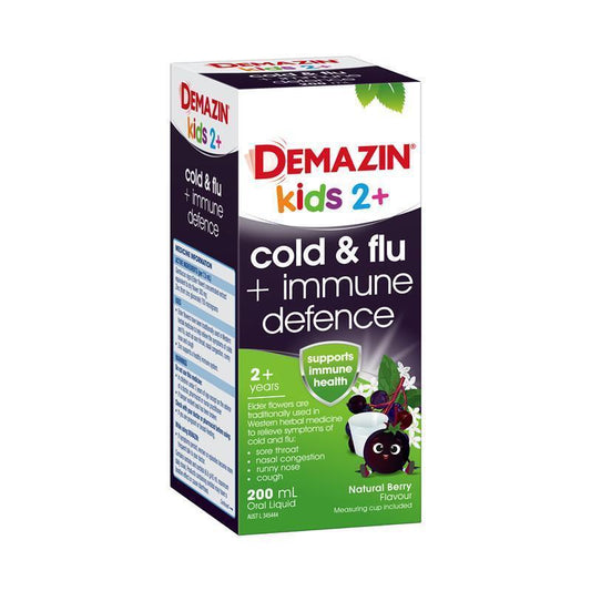 Demazin Kids 2+ Cold & Flu + Immune Defence Natural Berry Oral Liquid 200mL