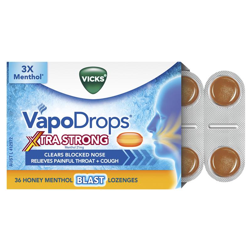 Vicks VapoDrops + Cough Xtra Strong Honey Menthol 36 Lozenges