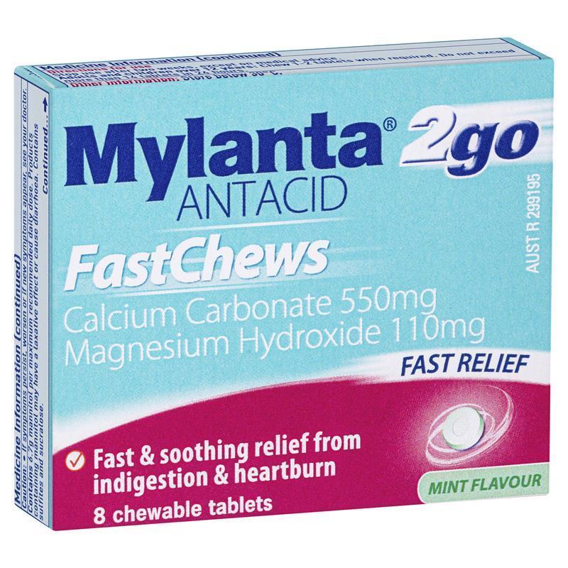 Mylanta 2Go Antacid FastChews Tablets Mint - 8 Pack