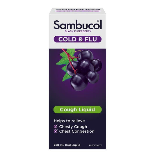 Sambucol Cold & Flu + Cough Liquid 250ml - Effective Relief for Adults