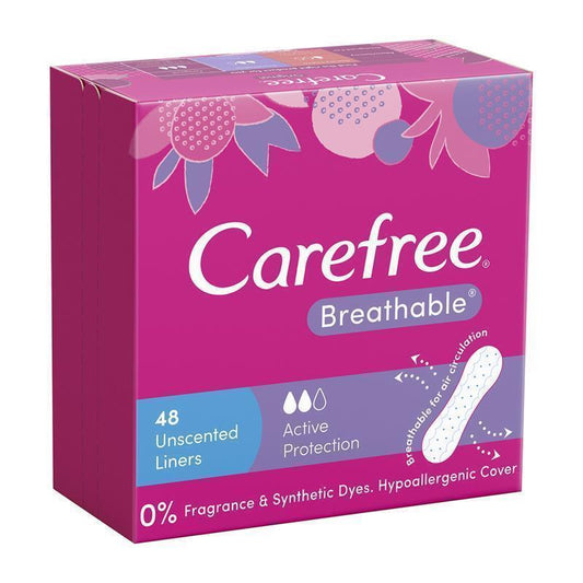 Carefree Breathable Unscented Panty Liners - 48 Pack for Daily Freshness