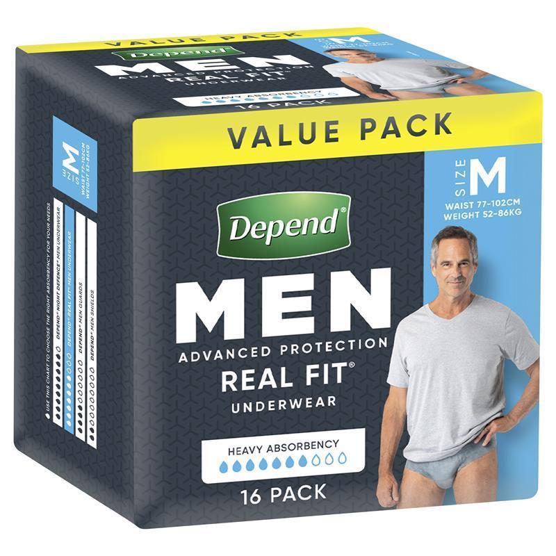 Depend Real Fit Disposable Underwear for Men - Medium, 16 Pack