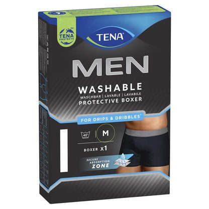 TENA Men’s Reusable Washable Boxer Underwear with Secure Absorption, Size M, 1 Boxer