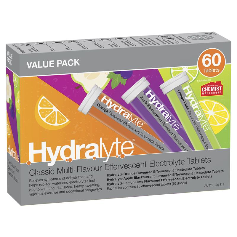 Hydralyte Electrolyte Effervescent Multi-Flavour 60 Tablets Exclusive Size