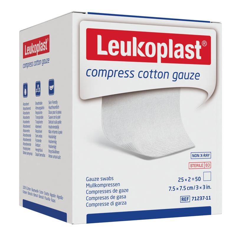 Leukoplast Compress Cotton Gauze 7.5 x 7.5cm 50 Pack