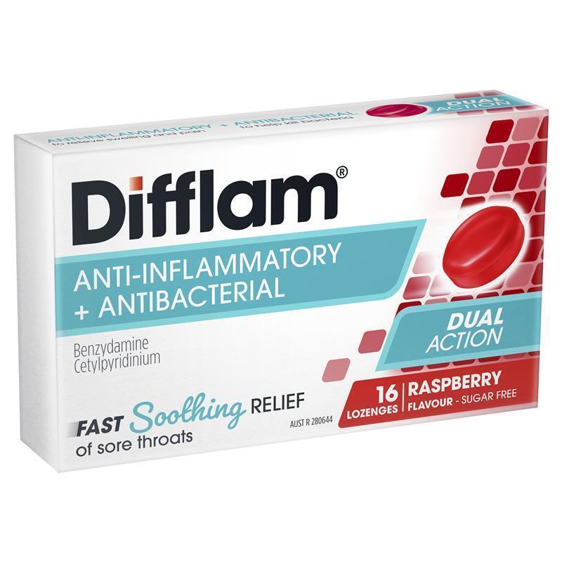 Difflam Sore Throat Sugar-Free Raspberry Lozenges - 16 Count