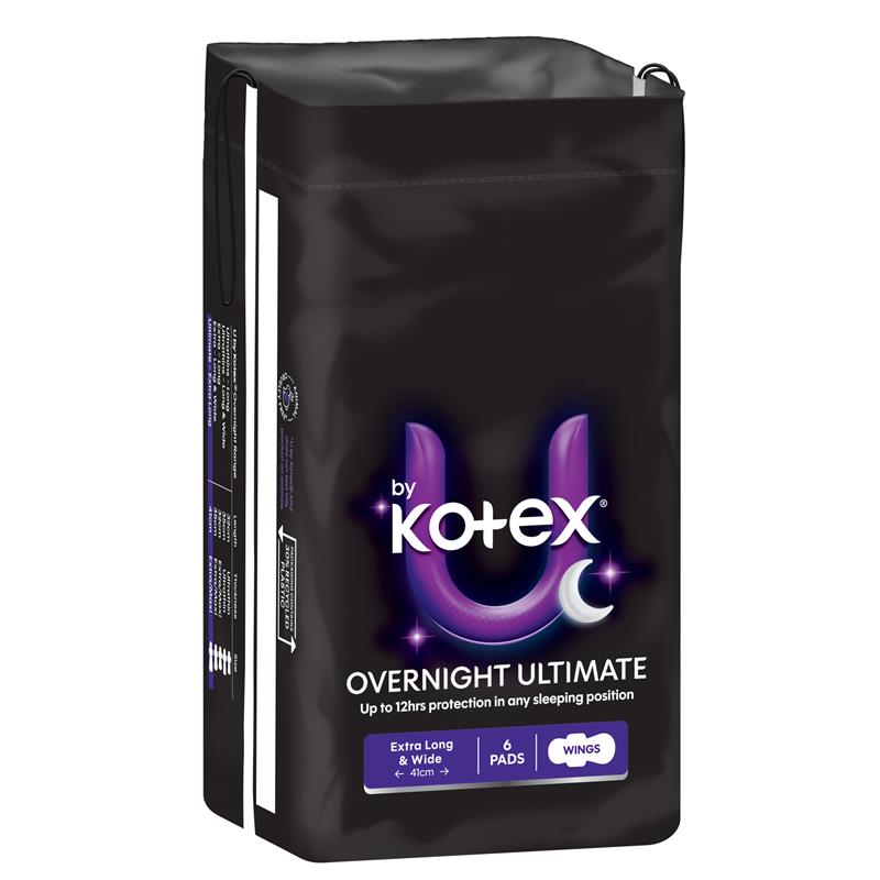 U By Kotex Maxi Ultimate Overnight Wing Pads 6 Pack