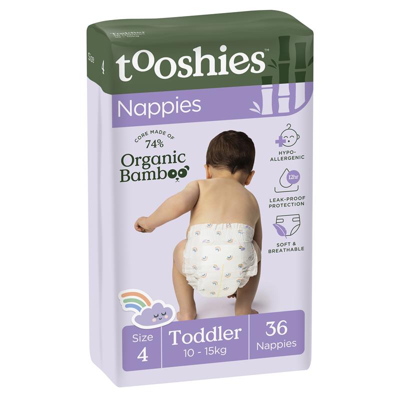 Tooshies Eco Nappies with Organic Bamboo Size 4 Toddler 10-15kg, 36 pack