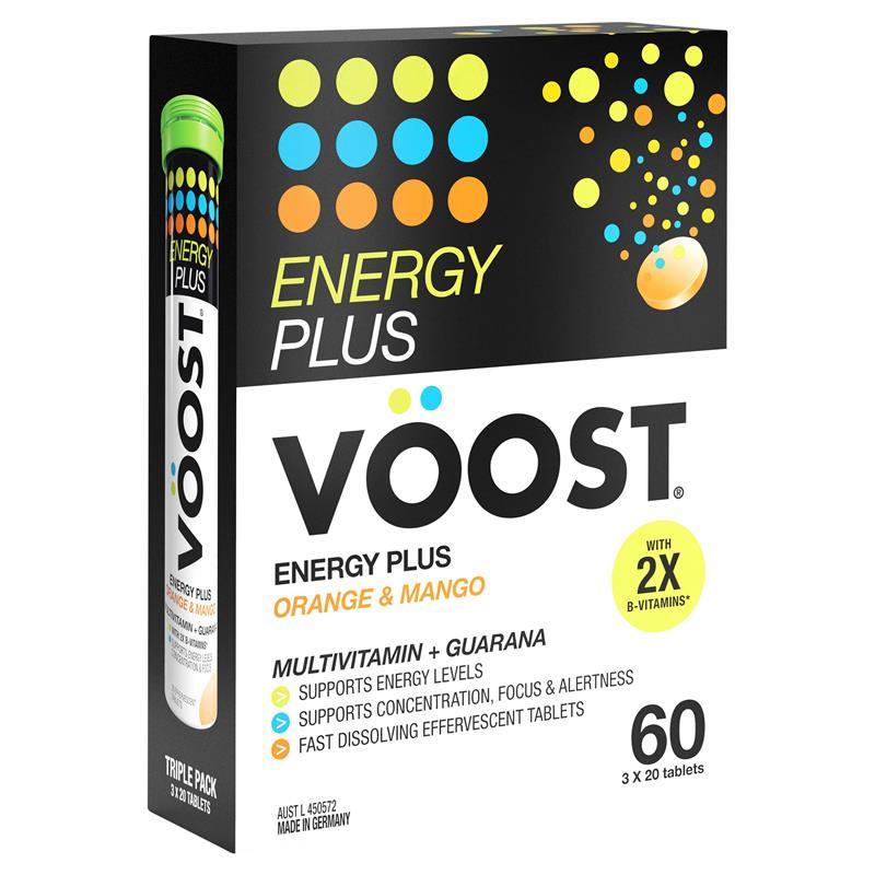 Voost Energy Plus Orange & Mango Effervescent Tablets - 60 Pack for Energy Production
