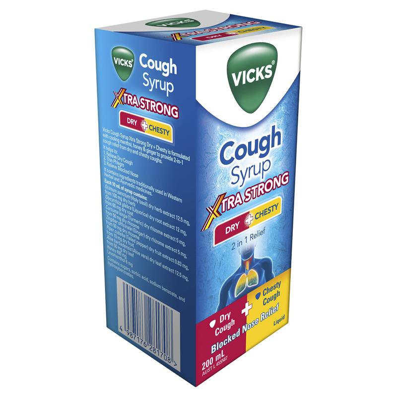 Vicks Cough Syrup Xtra Strong Dry + Chesty - 200ml