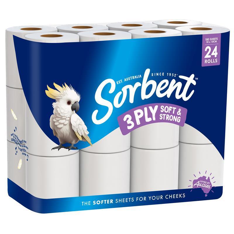 Sorbent Toilet Tissue Silky White 3PLY 24 Pack